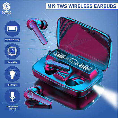 M19 Wireless Earbuds TWS 5.1 Large Screen Dual LED Digital Display.